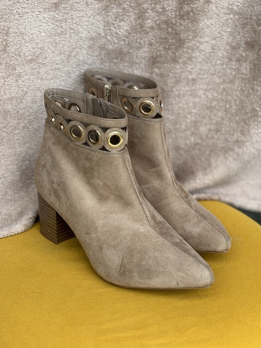 Comfort Taupe Suede Ankle Booties Womens  10